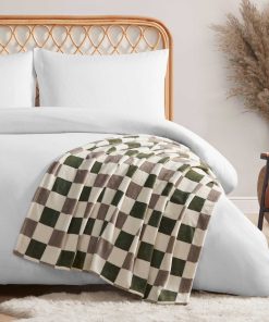 Emery Checkerboard Plush Throw in Olive & Grey