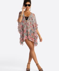 Animal Control Ruffle Cover Up Dress in Rose Multi