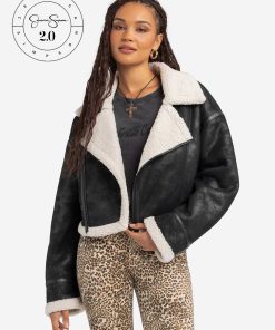 Jessica Simpson 2.0 Claira Sherpa Moto Jacket in Black