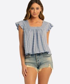 JS Jessica Simpson Dani Lace Trimed Blouse in Forever Blue