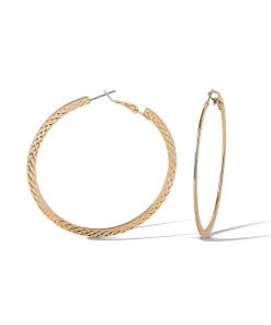 Diamond-Cut Pattern Hoop Earrings