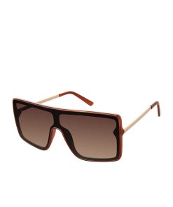 Square Shield Metal Temple Sunglasses in Brown