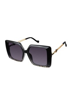 Glamorous Square Metal Temple Sunglasses in Black