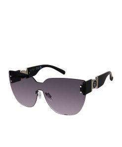 Rimless Cat Eye Shield Sunglasses in Black