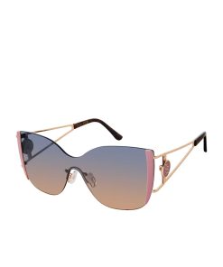 Metal Cat Eye Shield Sunglasses in Gold & Rose