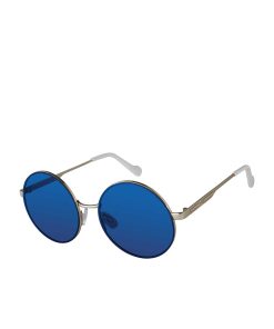 Vintage Metal Round Sunglasses in Silver & Blue