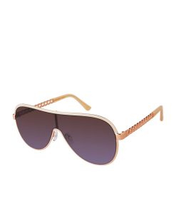 Metal Shield Aviator Pilot Sunglasses in Rose Gold & Nude