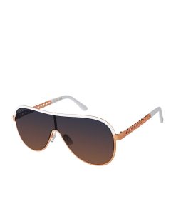 Metal Shield Aviator Pilot Sunglasses in Rose Gold & White