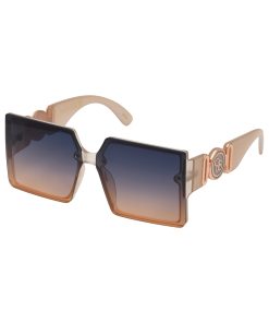 Oversized Metal Accent Square Sunglasses in Matte Nude