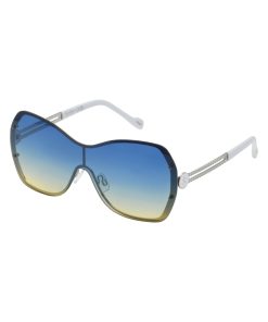 Frameless Metal Shield Sunglasses in Silver & White