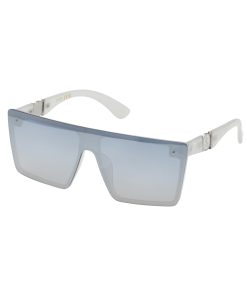 Oversized Square Shield Sunglasses in White Marble