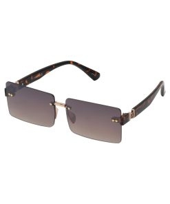Sleek Rectangular Metal Sunglasses in Gold & Tortoise