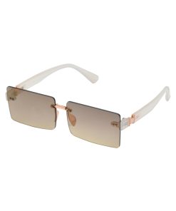 Sleek Rectangular Metal Sunglasses in Rose Gold & Cream