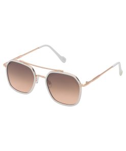 Square Metal Aviator Pilot Sunglasses in Rose Gold & White