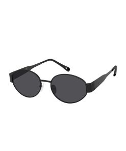 Slim Metal Oval Sunglasses in Black