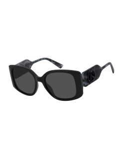 Chic Rectangle Tapered Temple Sunglasses in Black & Oatmeal
