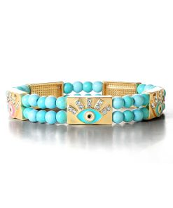 Evil Eye Turquoise Bead Stretch Bracelet