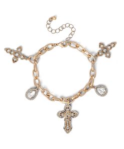 Cross & Clear Glass Stone Charm Bracelet