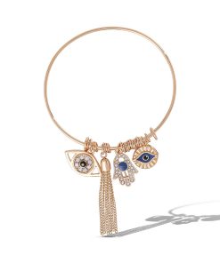 Crystal Lucky & Tassel Charms Bangle