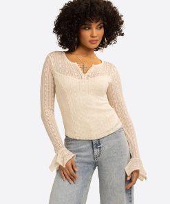 JS Jessica Simpson Tie Lace Top in Whitecap Gray