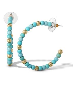 Turquoise Bead Hoop Earrings in Gold
