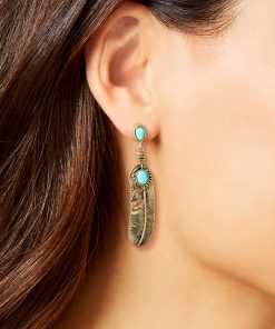 Turquoise Stone Feather Drop Earrings
