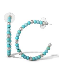 Turquoise Bead Hoop Earrings in Silver
