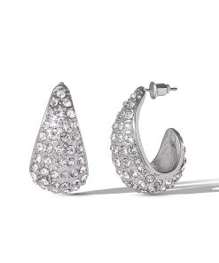 Crystal-Encrusted Teardrop Hoop Earrings