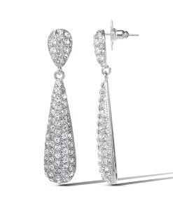 Silver-Tone Pave Teardrop Dangle Earrings