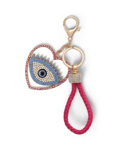 Heart Evil Eye Pink Cord Keychain