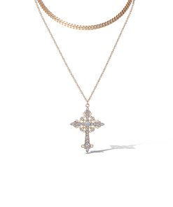 Layered Gold-Tone Cross Pendant Necklace