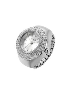 Crystal Ring Watch in Silver