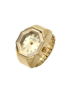 Faceted Bezel Crystal Ring Watch in Gold