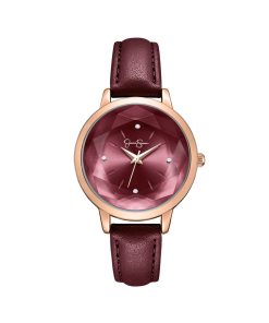 Faceted Glass Watch in Burgundy