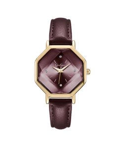 Octagonal Face Watch in Burgundy