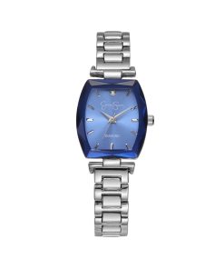 Faceted Bezel Bracelet Watch in Silver & Blue