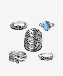 5-Piece Ring Set with Turquoise