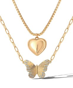 Butterfly Heart Layered Necklace
