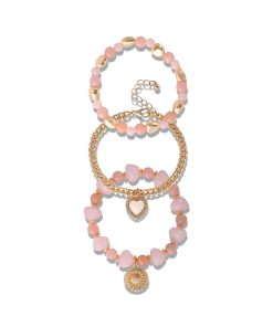 Gold & Pink Beaded Bracelet Set