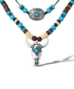 Layered Turquoise Bull Head Necklace