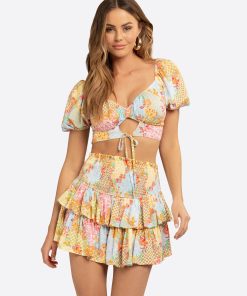 Puff Sleeve Swim Cover Up Top in Scene Stealer