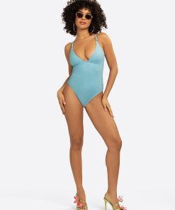 Twisted Jacquard Classic One Piece in Blue Retro