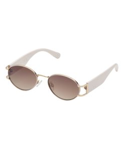 Retro Vintage Metal Oval Sunglasses in Cream
